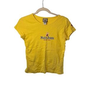 VTG Mudd Jeans Shirt Yellow Paradise Island Graphic Baby Tee Large Womens Casual